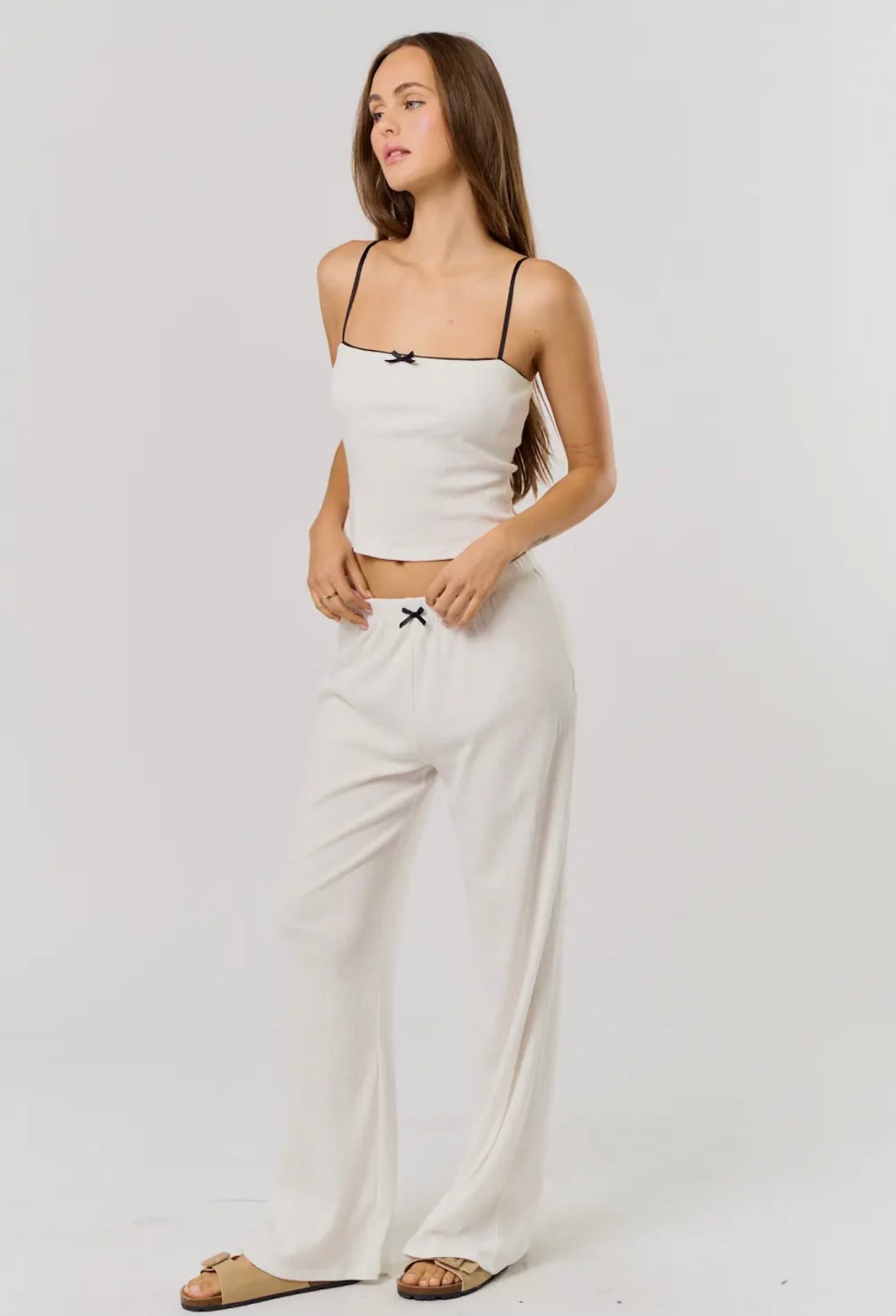 White/Black Pointelle Top & Pants Set