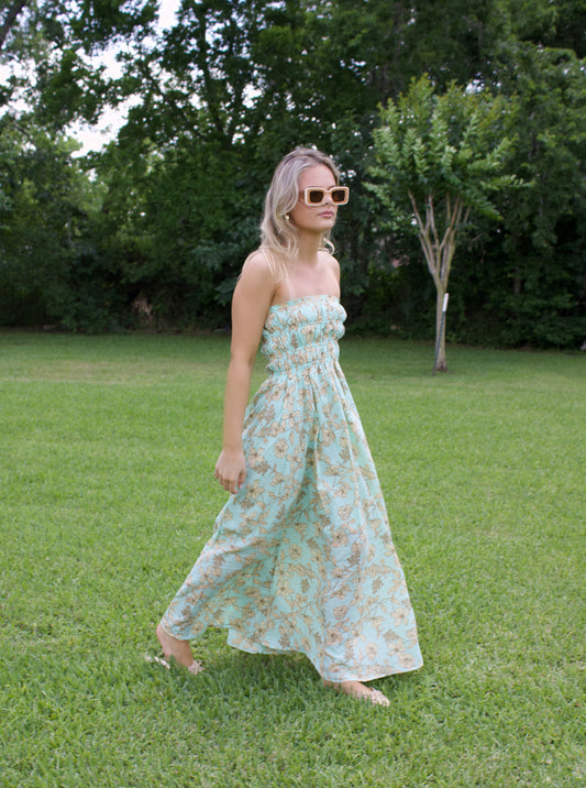 Mint Multi Floral Print Tube Dress