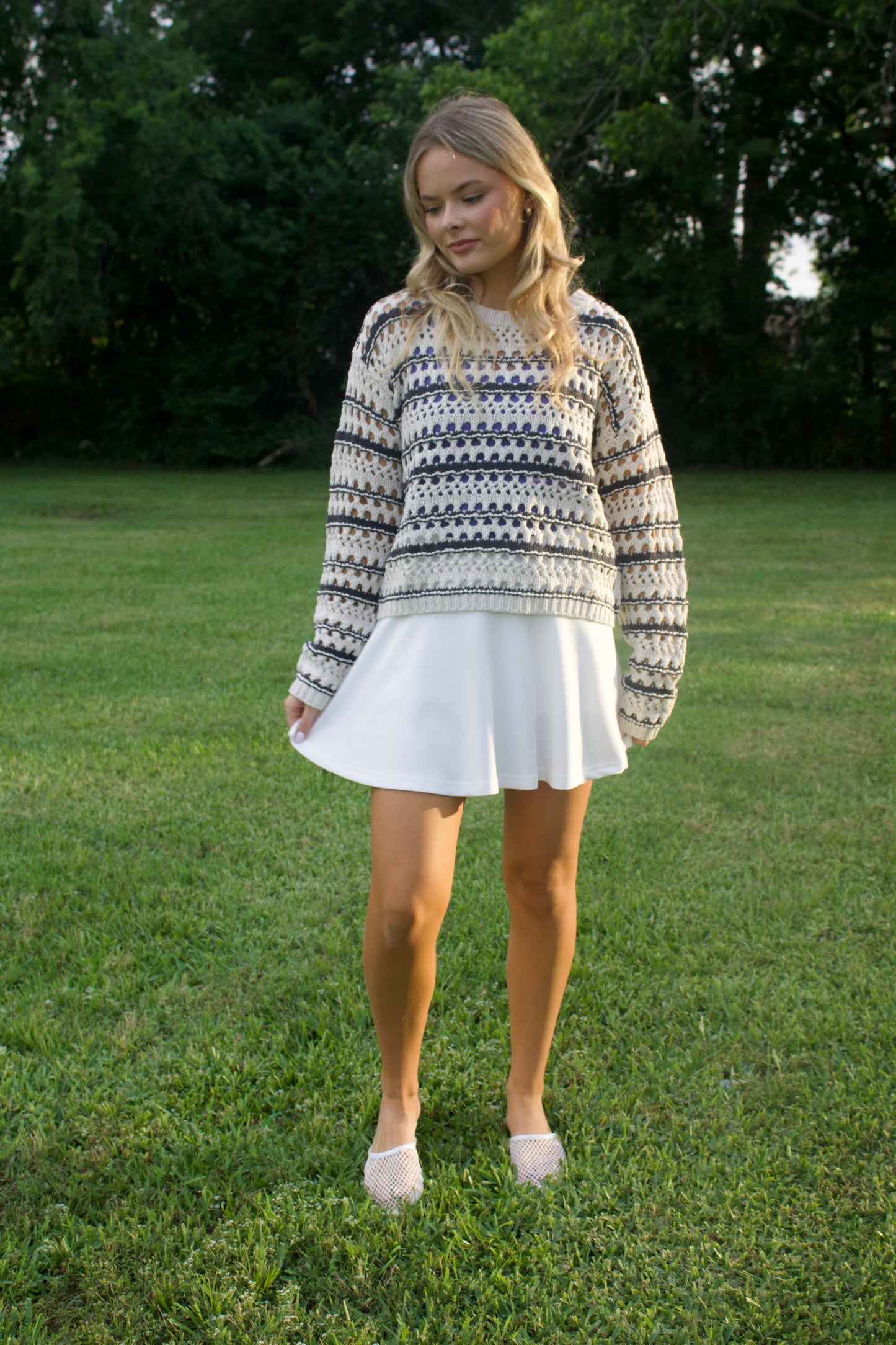 Lake Multicolor Stripe Crochet Sweater