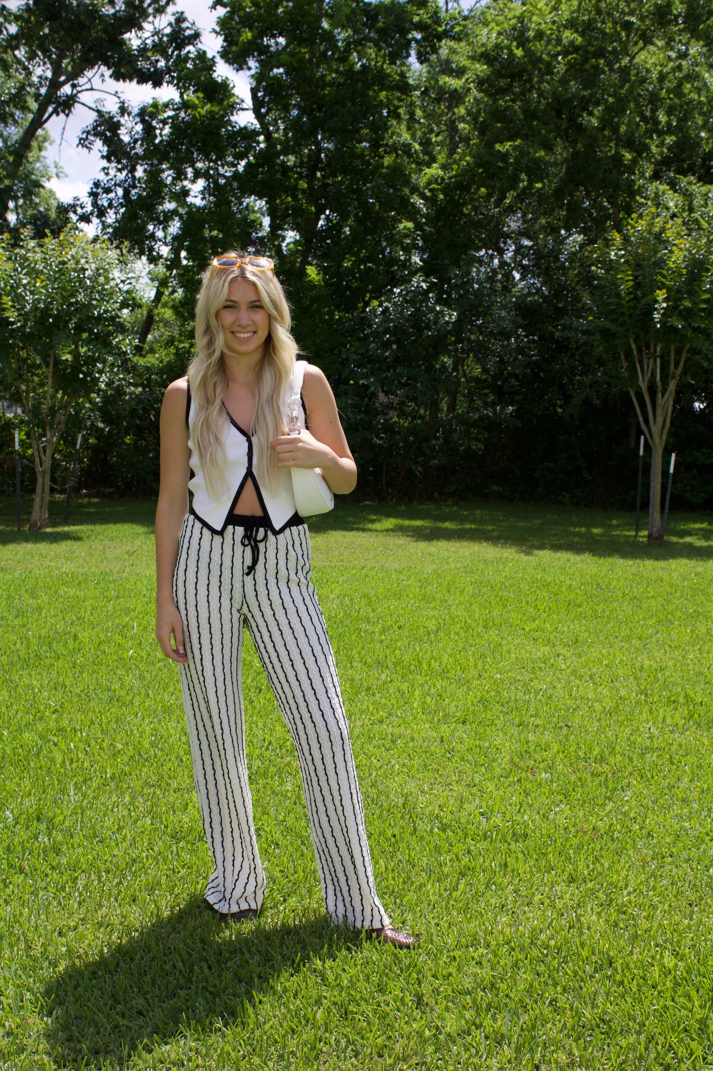 Black & White Striped Vest And Long Pants Set