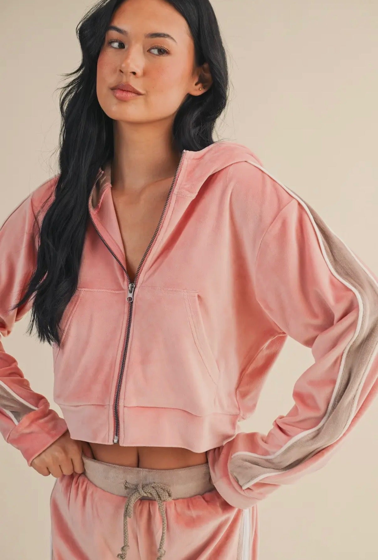 PINK VELOUR TRACKSUIT SET