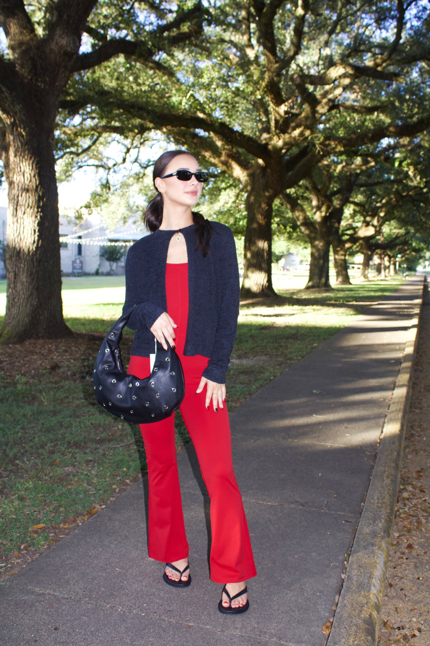 CHERRY FLARE LEG JUMPSUIT