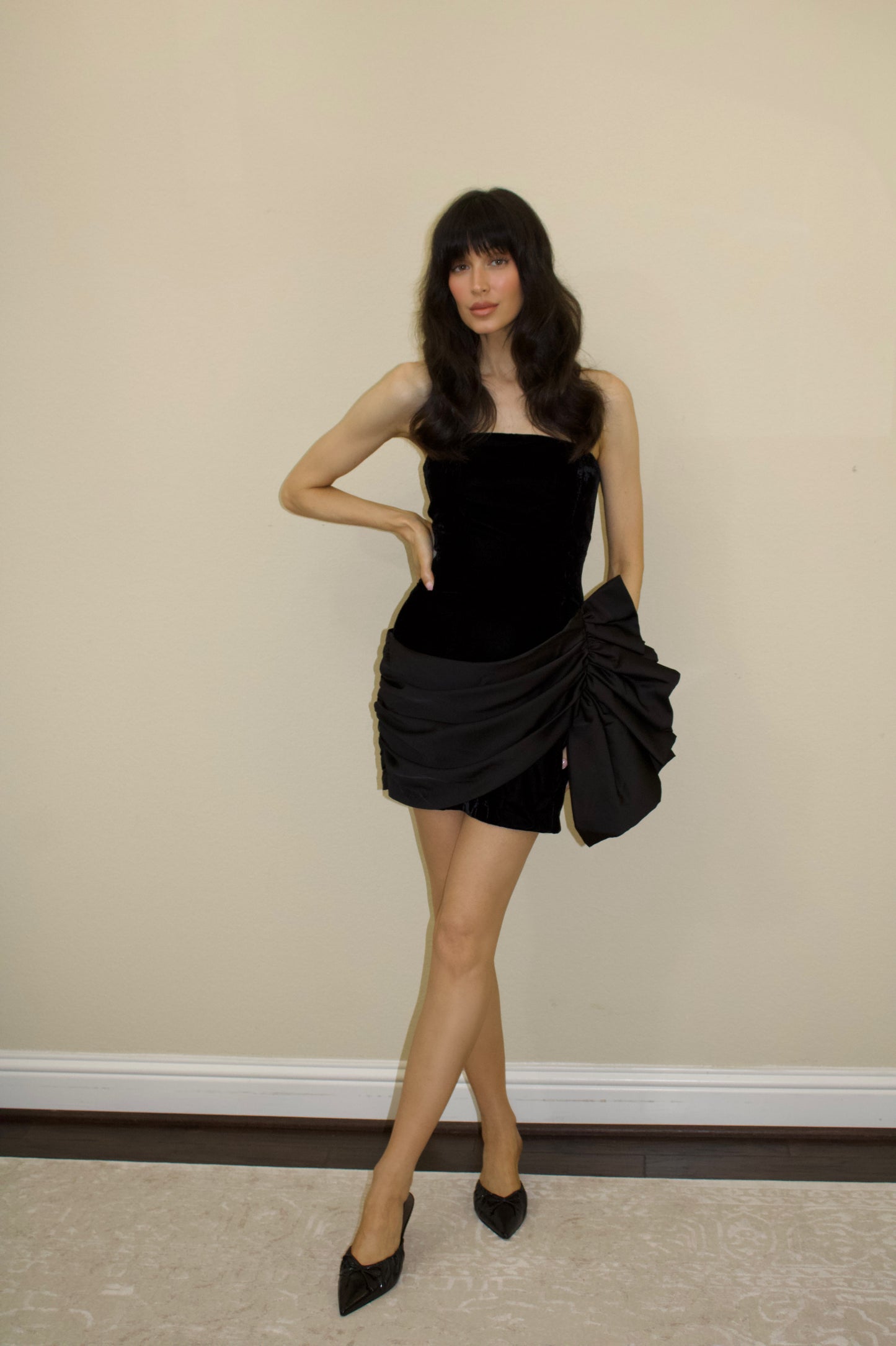 Black Velvet Satin Mini Dress