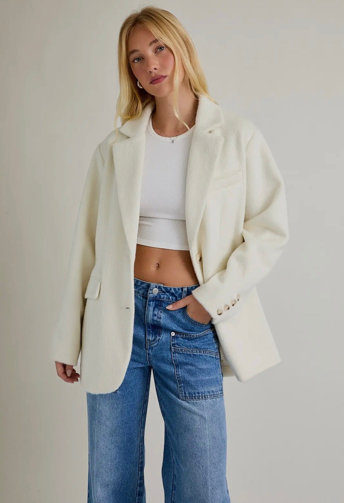 White Faux Fur Blazer Jacket