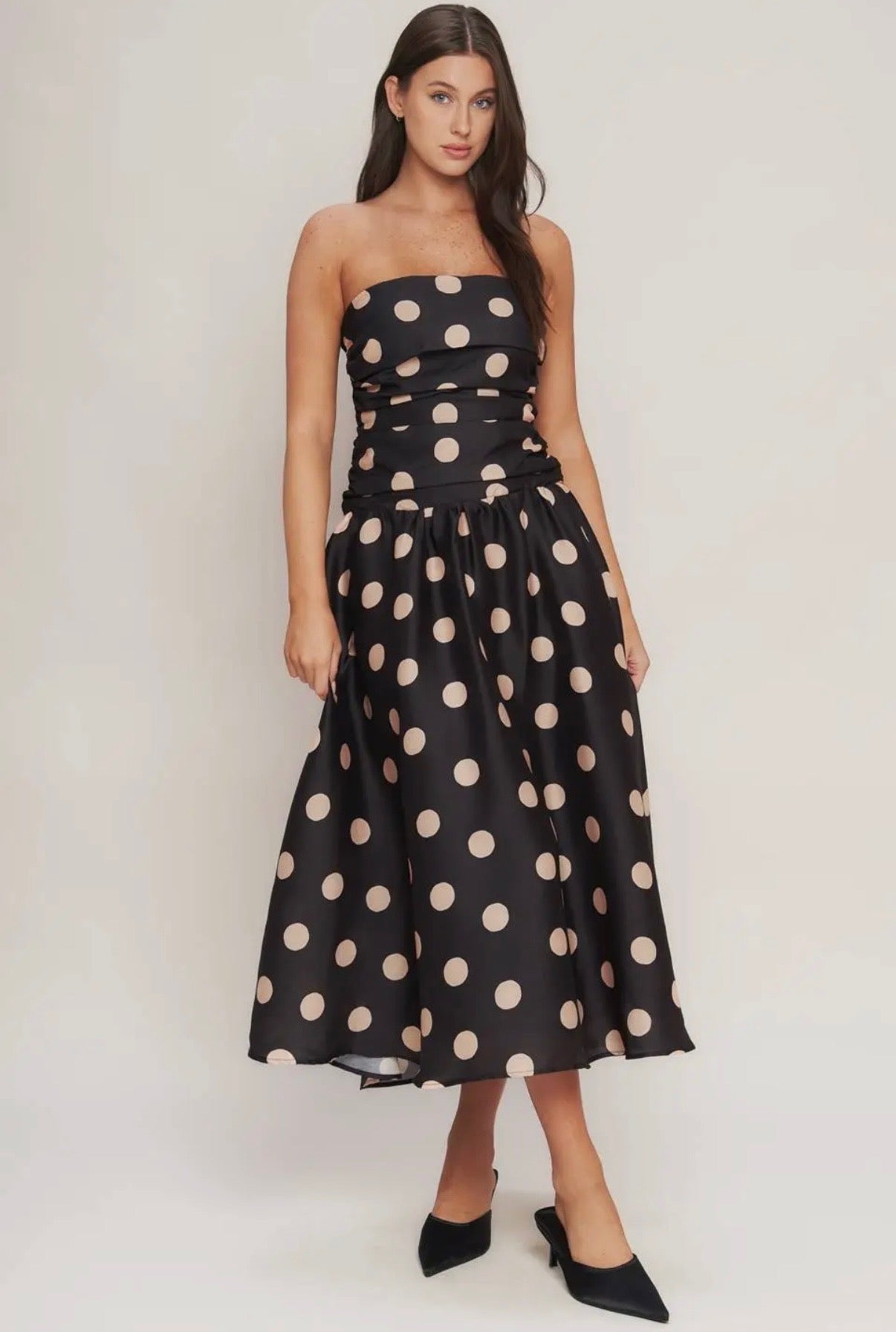 Black & Tan Polka Dot Midi Dress