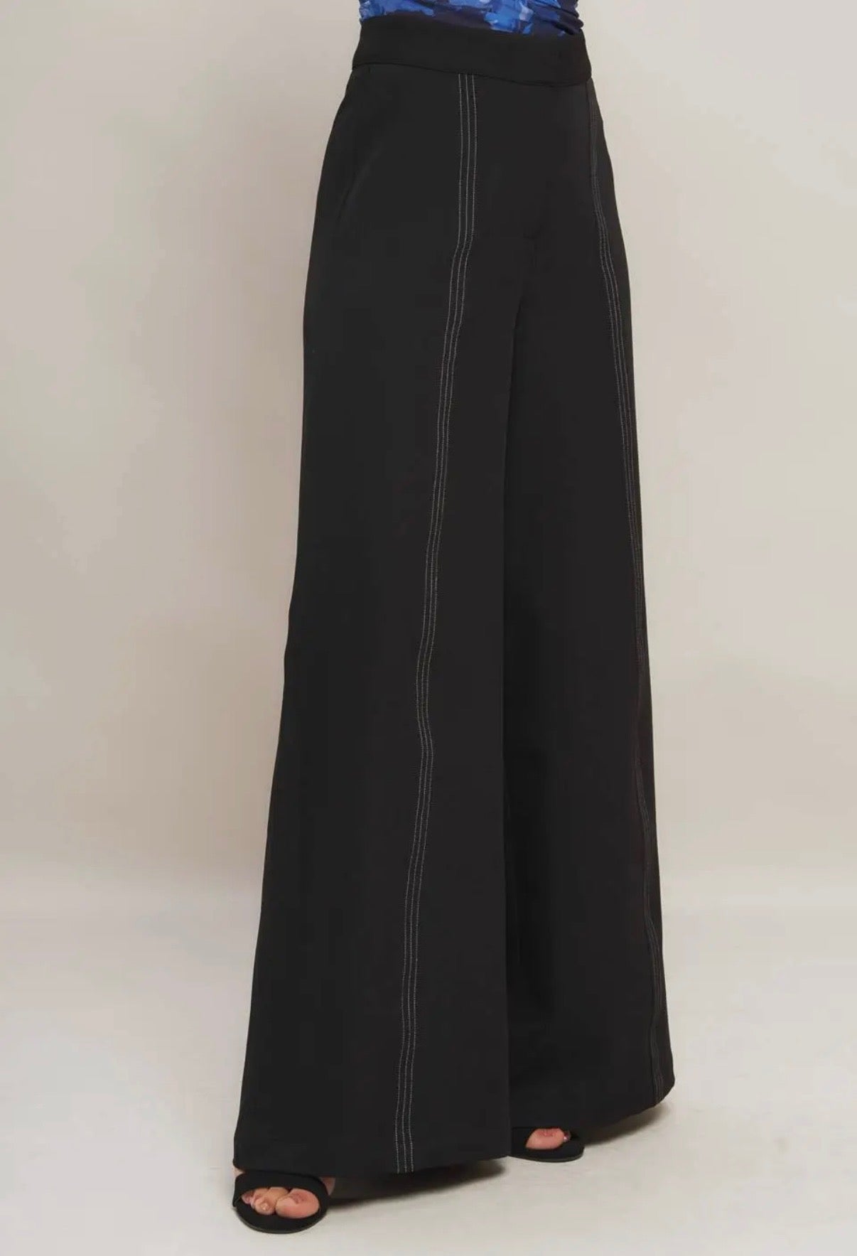 Pinstripe Woven Wide-Leg Trousers