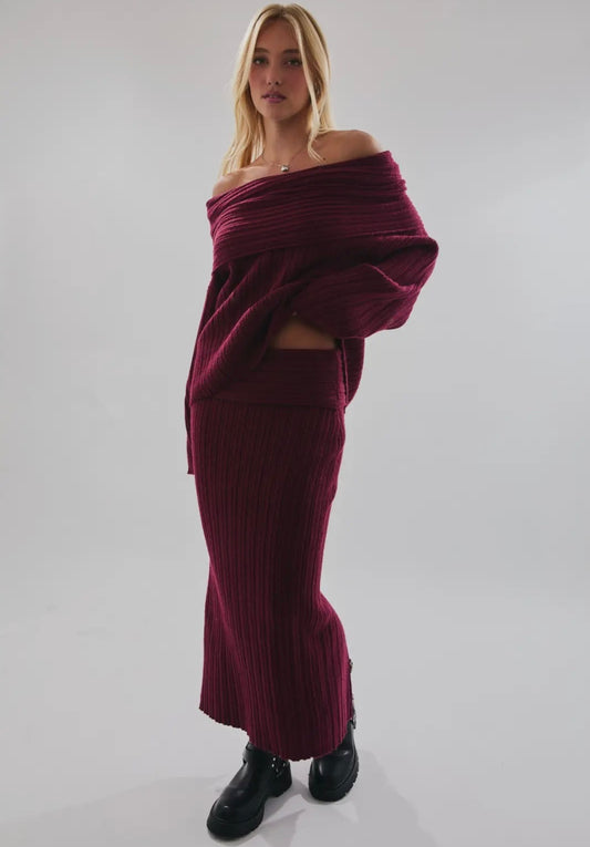 Off The Shoulder Sweater Maxi- Skirt Set
