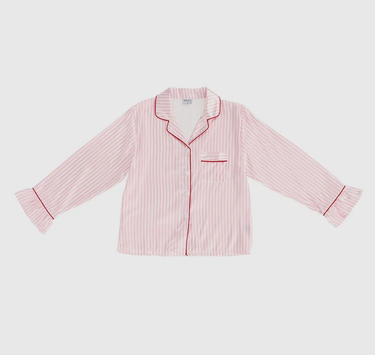 Ruffle Pink Stripe W Velvet Tie Satin Pj Set