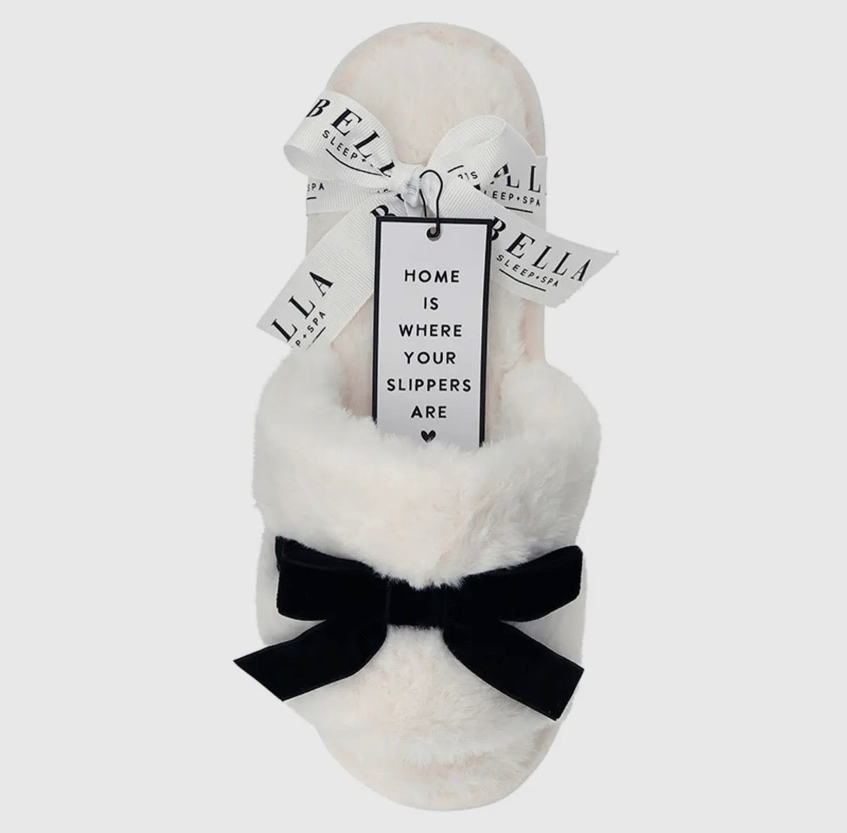 Ivory + Black Velvet Bow Slippers