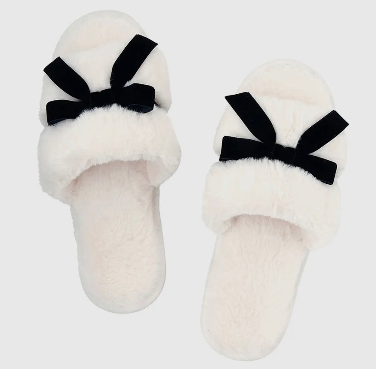 Ivory + Black Velvet Bow Slippers