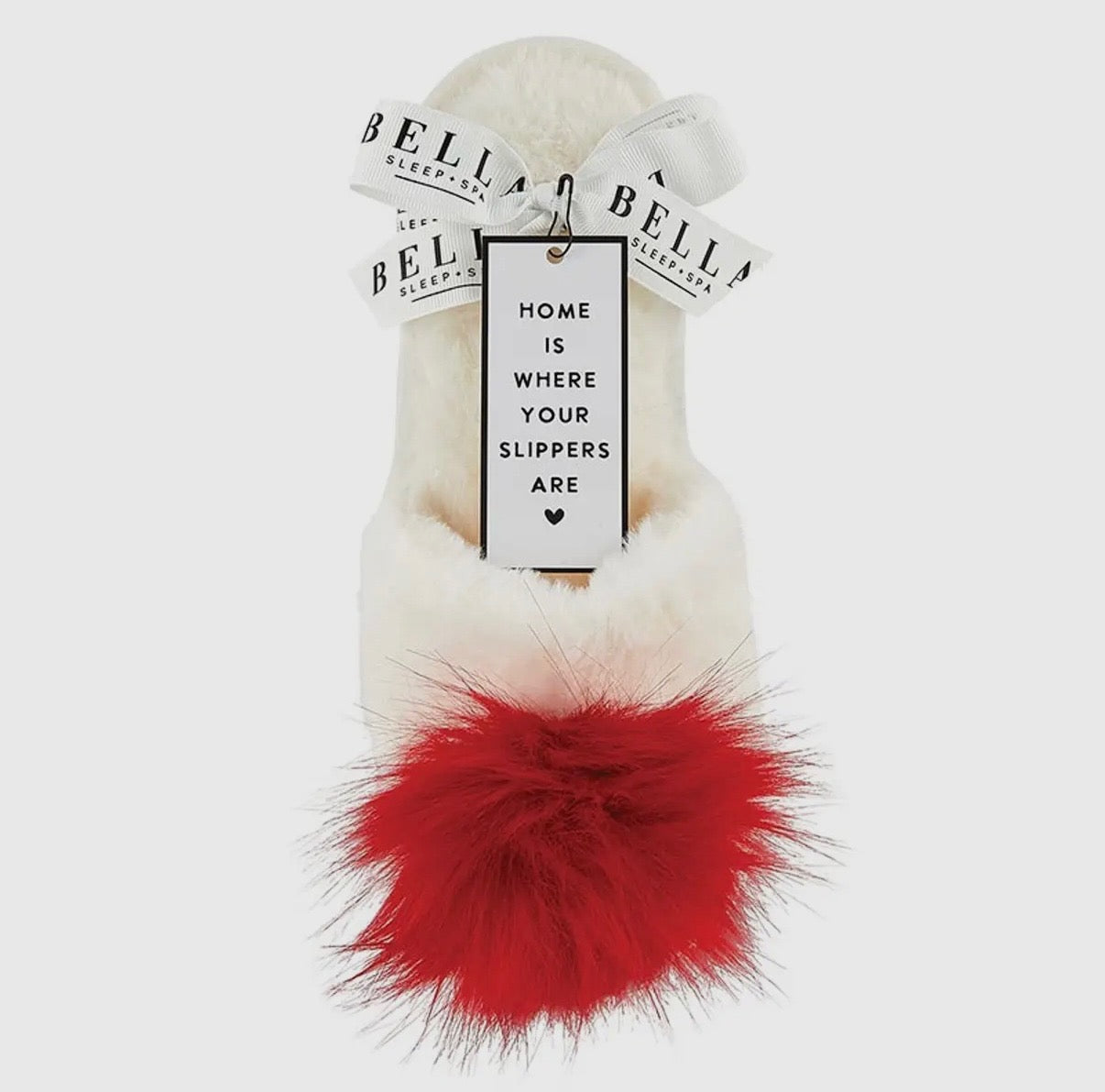 Ivory + Red Pom Pom Slippers