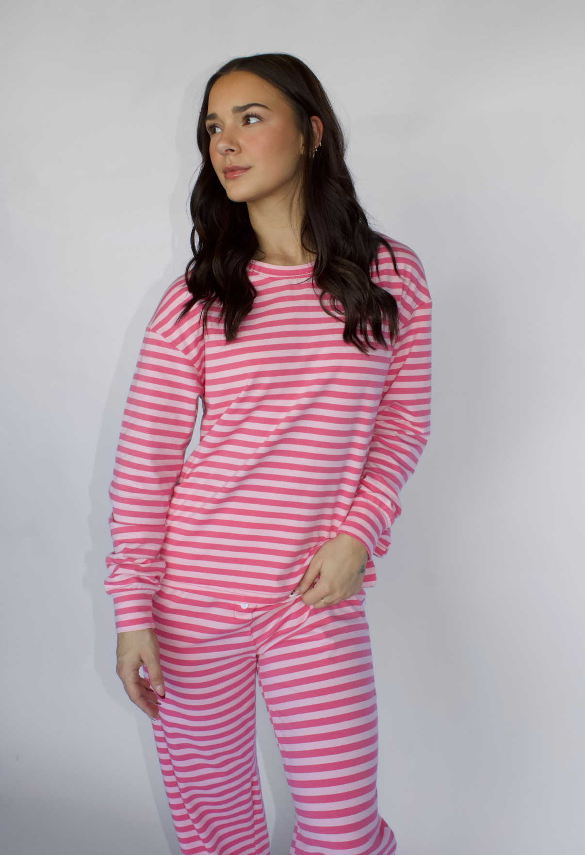 Pink Long Sleeve & Pants Striped Set