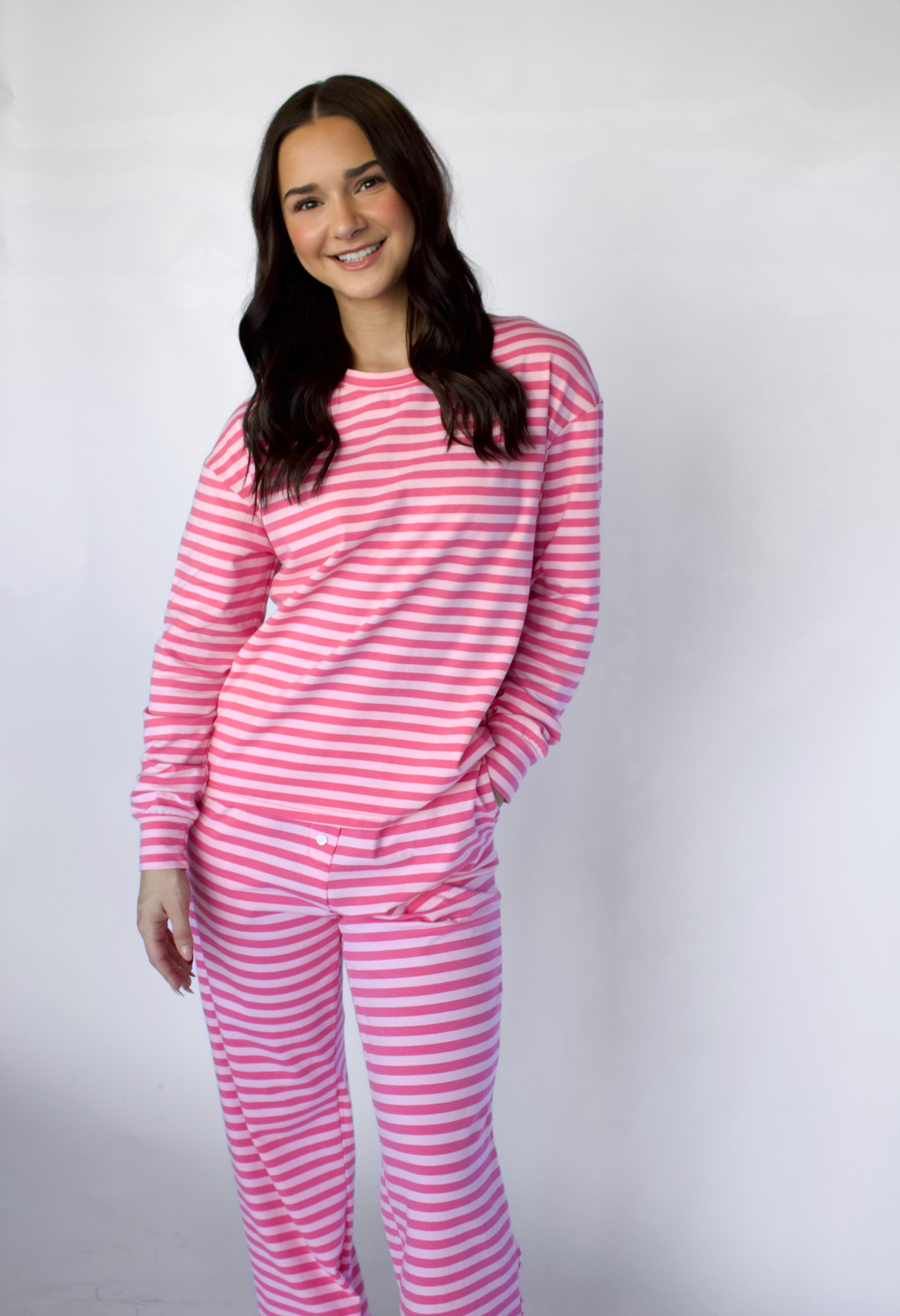Pink Long Sleeve & Pants Striped Set