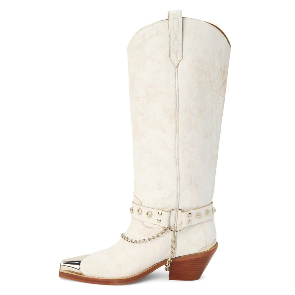 Brazen Distressed White Cowgirl Boots