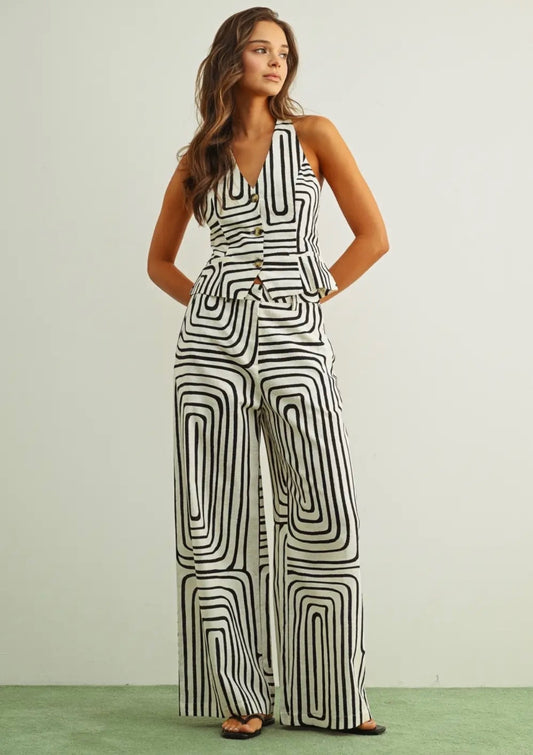 Grid Print Halter Neck Vest Set