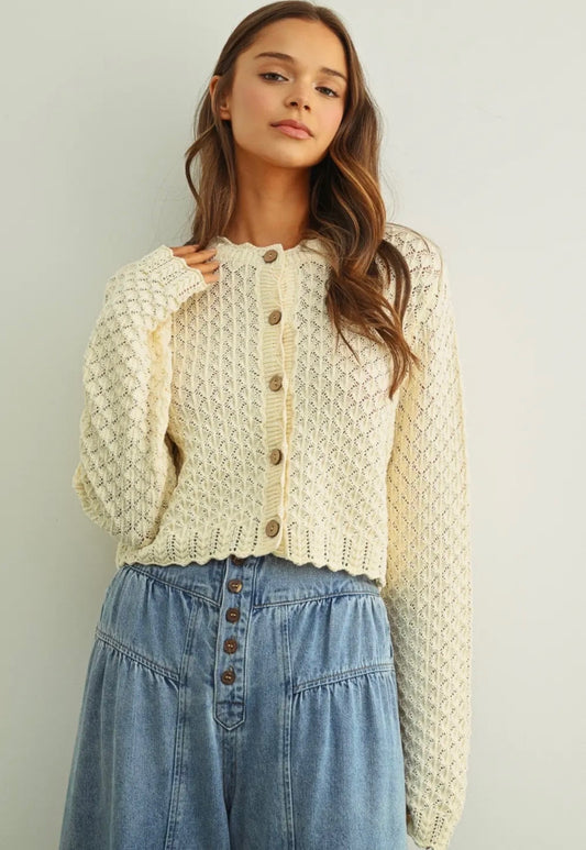 Cream Crochet Button Down Cardigan