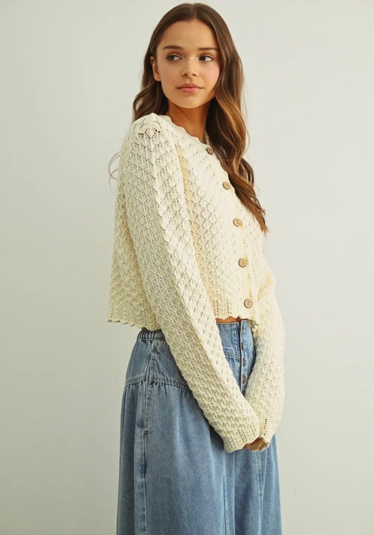 Cream Crochet Button Down Cardigan