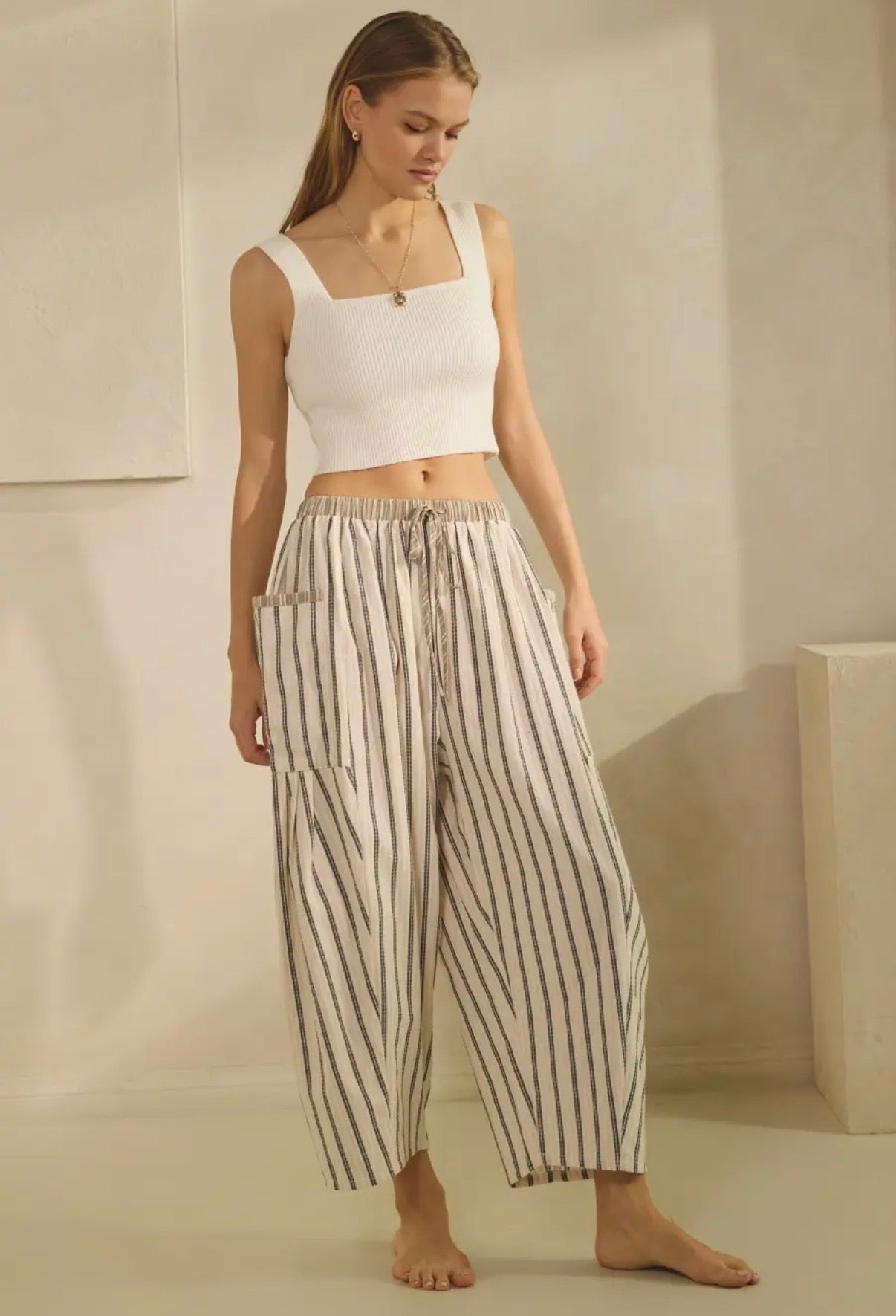 Textured Striped Balloon Pants