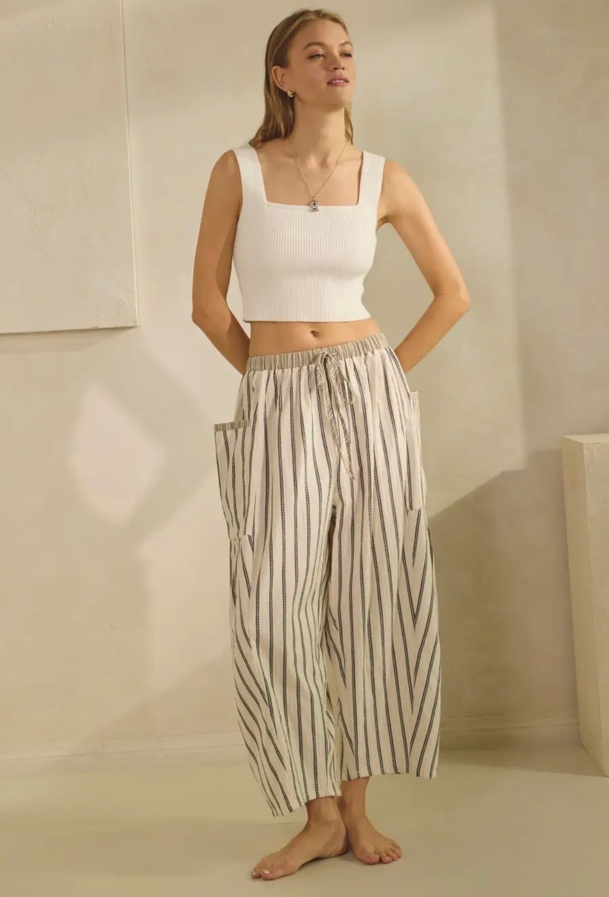 Textured Striped Balloon Pants