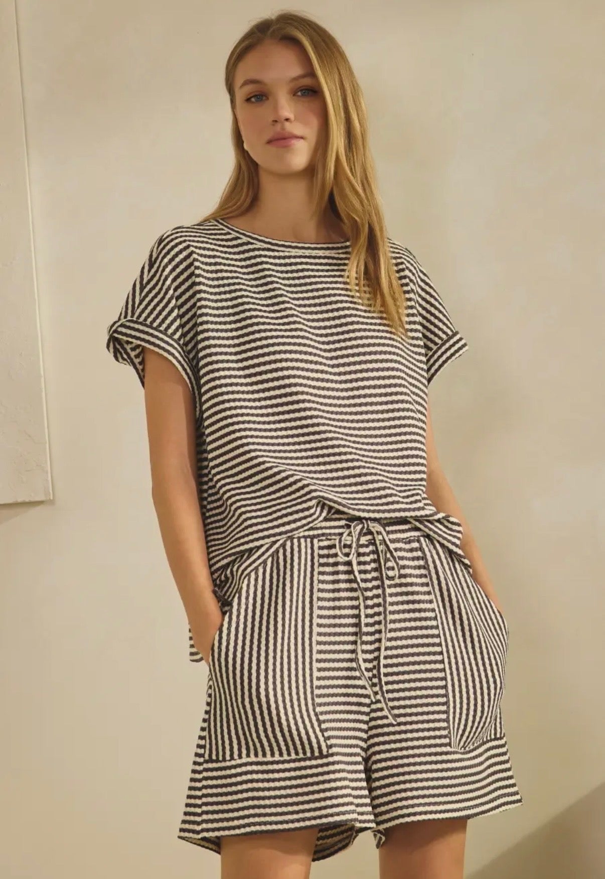 Charcoal Textured Stripe Knit Set