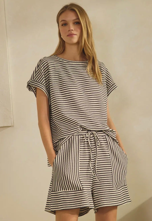 Charcoal Textured Stripe Knit Set