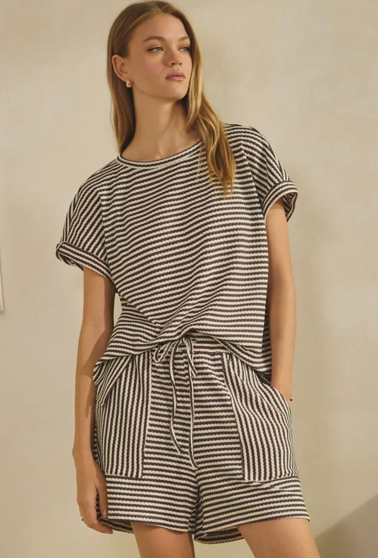 Charcoal Textured Stripe Knit Set