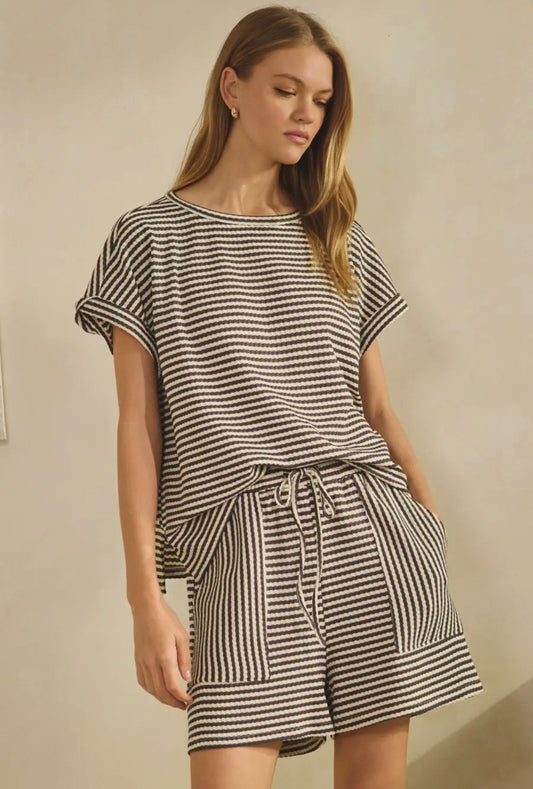 Charcoal Textured Stripe Knit Set