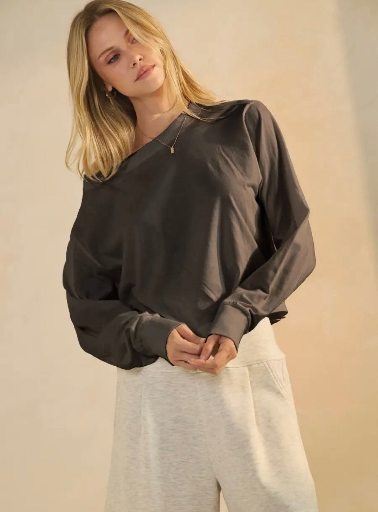 Black Cropped Oversized Pullover Top