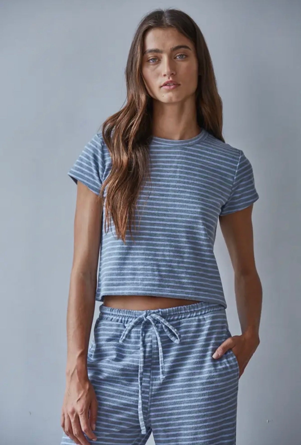 Blue/Gray Stripe Tee and Pants Set