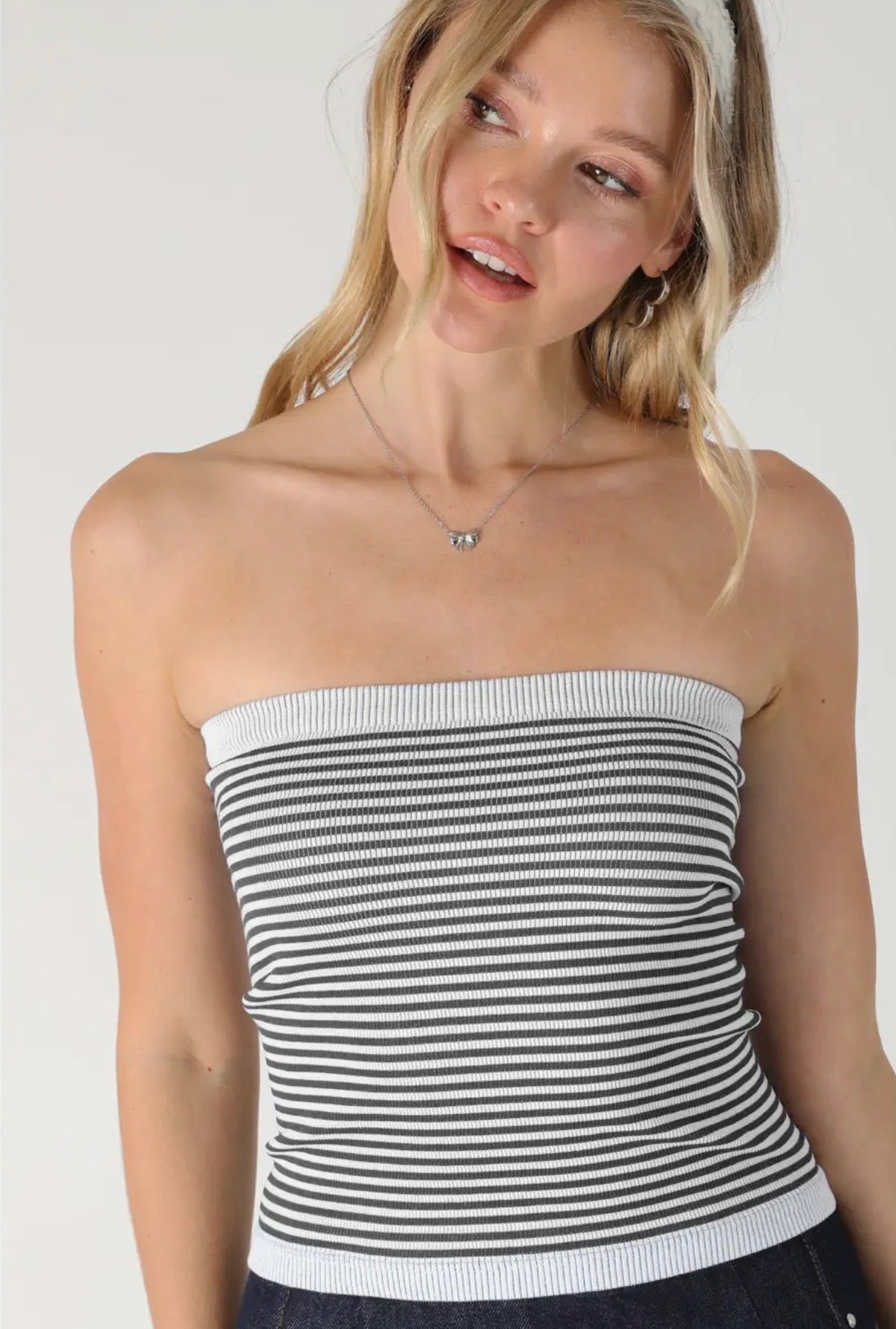 Modal Striped Tube Top Black/White