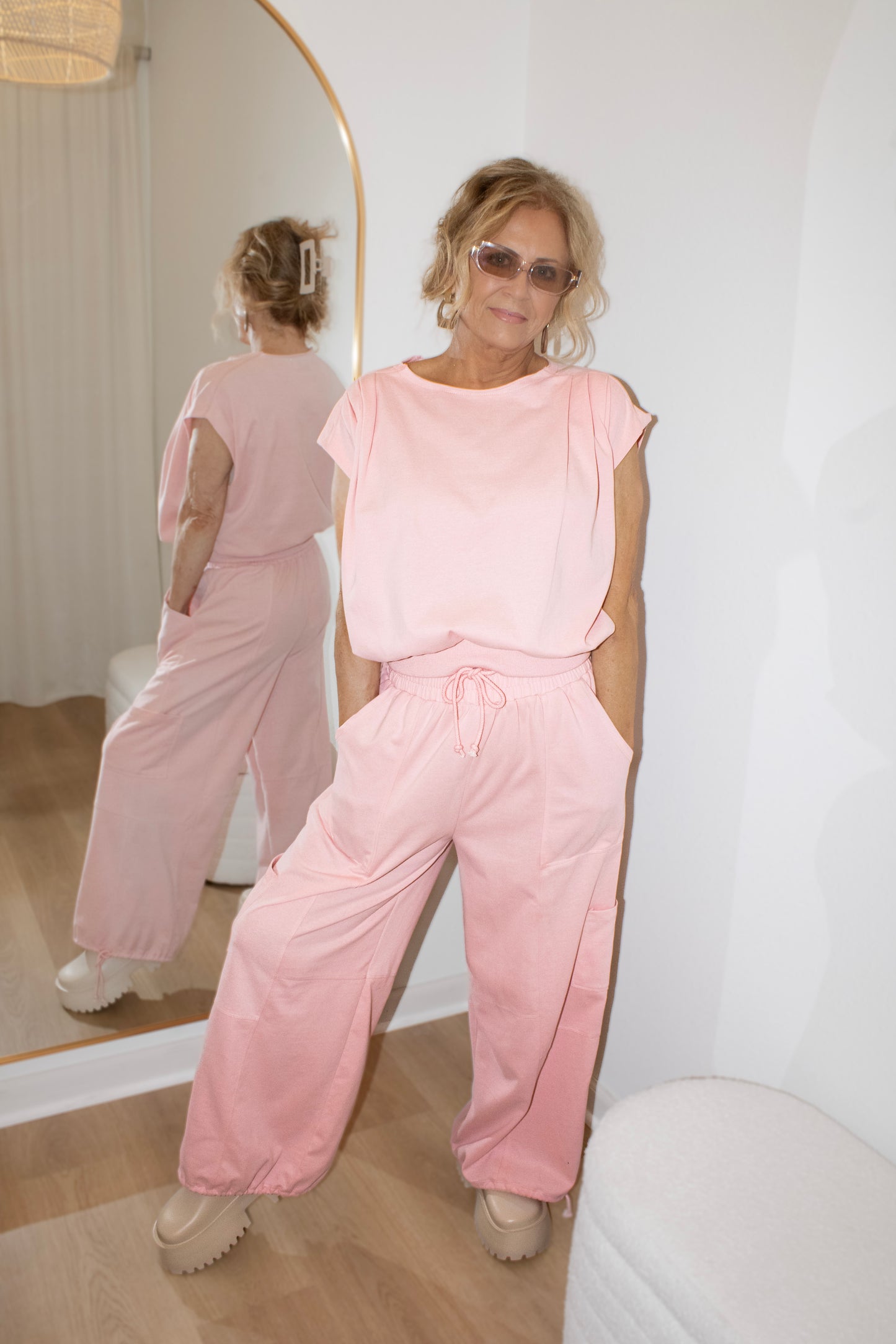 Light Pink Sleeveless Top & Cargo Pant Set