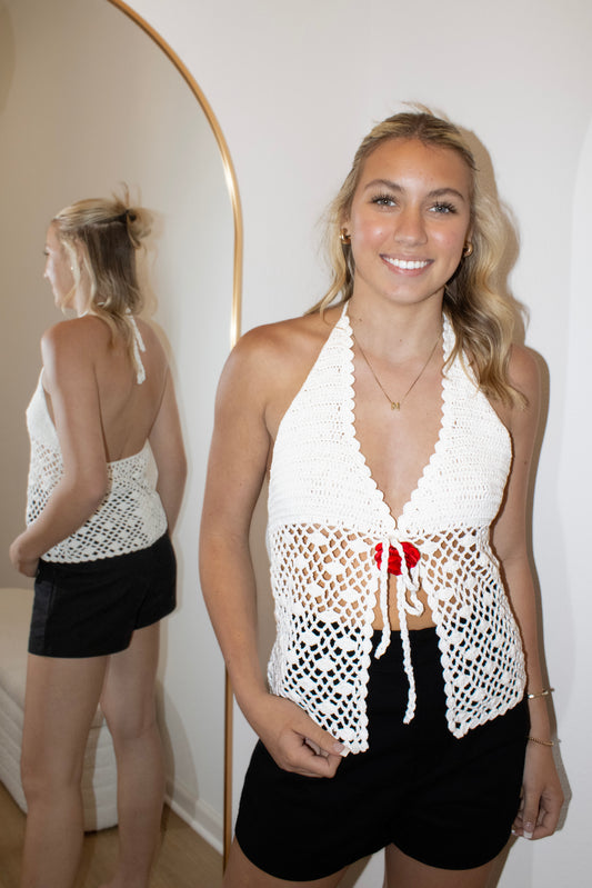 Rosette Crochet Knit Halter Top